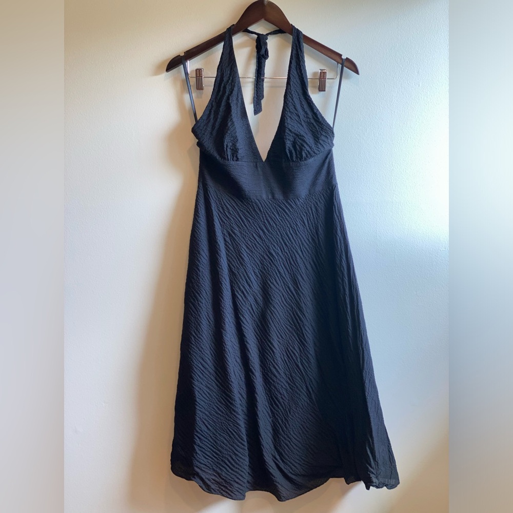 J. Crew Cotton Halter Fit and Flare Black Midi Dress Size 8